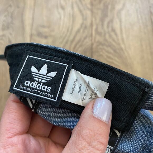 adidas Washed Denim Dad Hat Black Trefoil Logo Unisex Adjustable - Picture 4 of 4